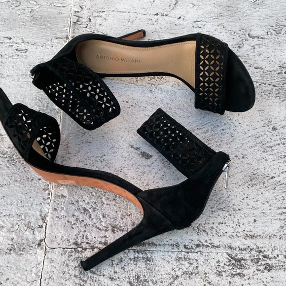 Antonio Melani Women Heel Sandal Sandal Black Leather Shoes Size 9.5M - Picture 9 of 11